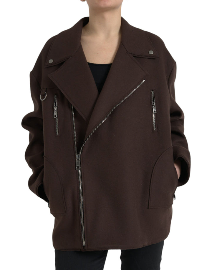 Brauner Mantel Kurze Biker-Wolljacke
