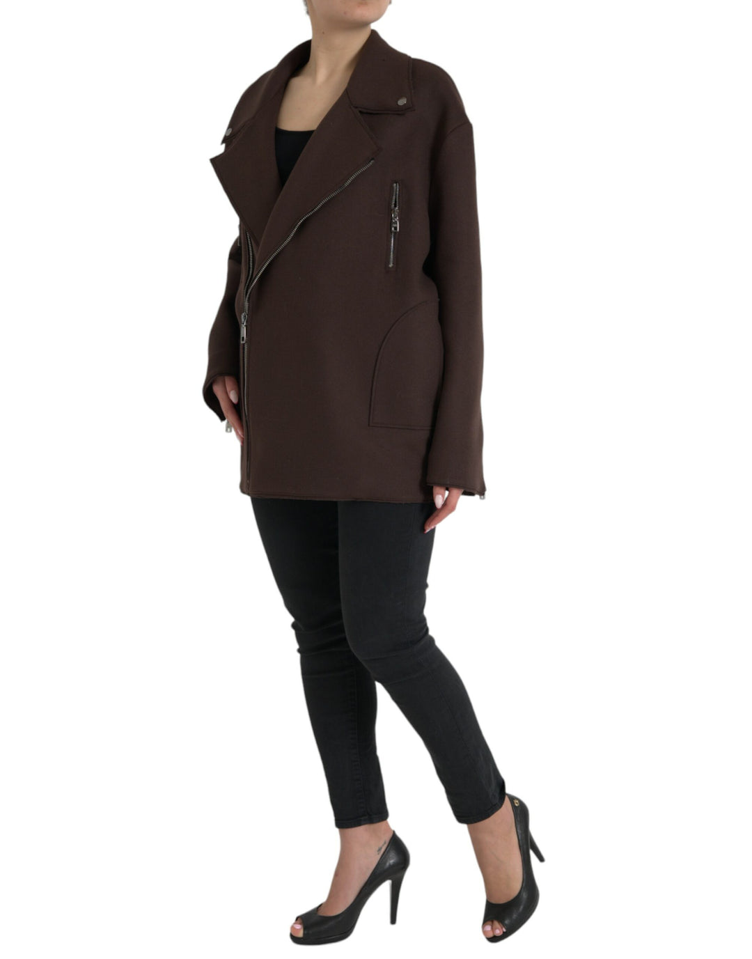 Brauner Mantel Kurze Biker-Wolljacke
