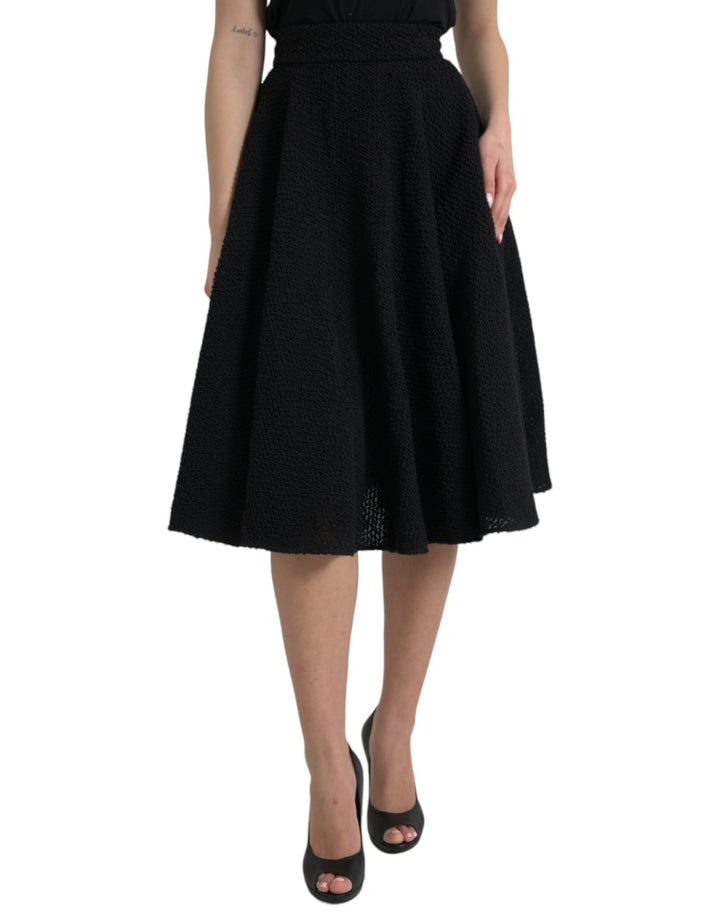 Black high-waisted knee-length A-line skirt