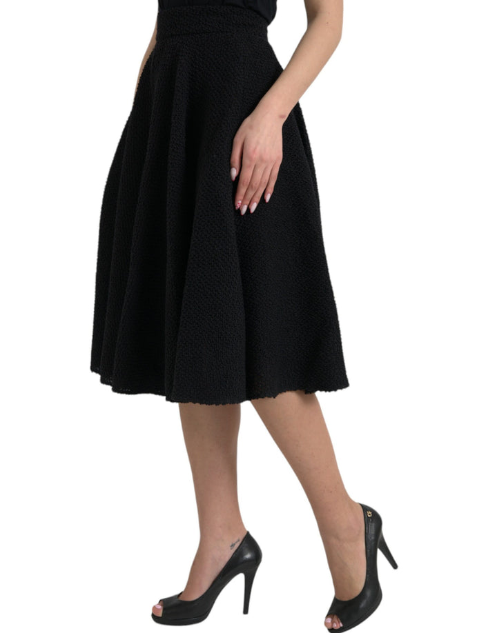 Black high-waisted knee-length A-line skirt