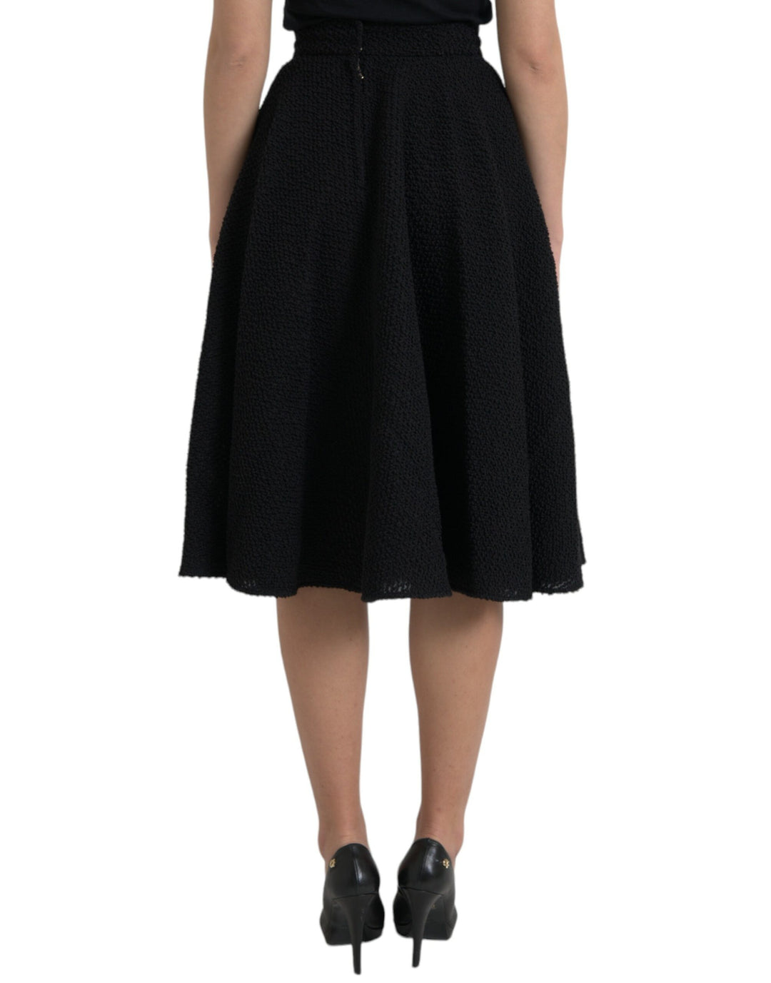 Black high-waisted knee-length A-line skirt