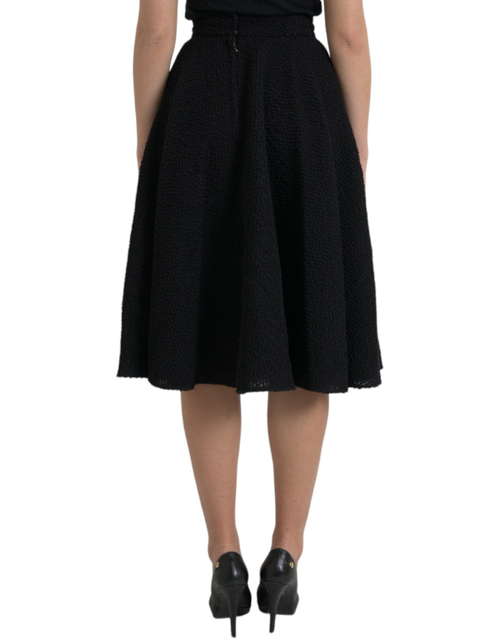 Black high-waisted knee-length A-line skirt