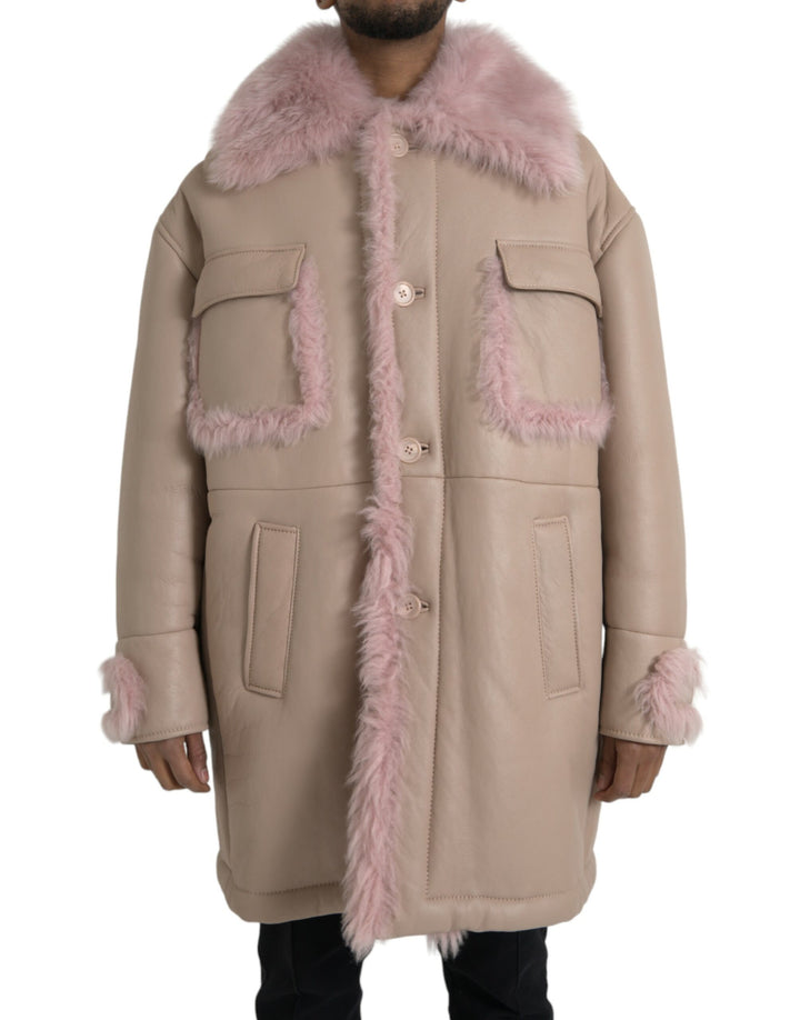 Beige Rosa Lammleder Shearling Mantel Jacke