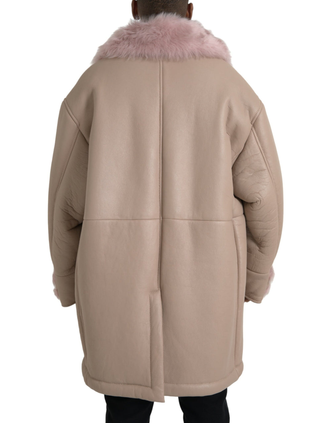 Beige Rosa Lammleder Shearling Mantel Jacke