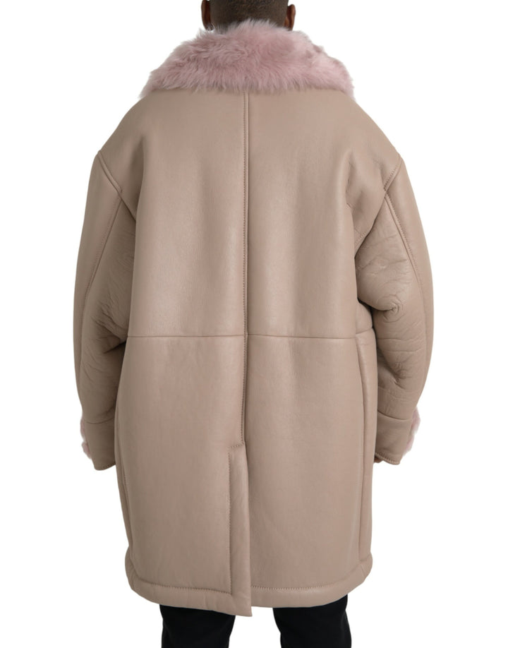 Beige Rosa Lammleder Shearling Mantel Jacke
