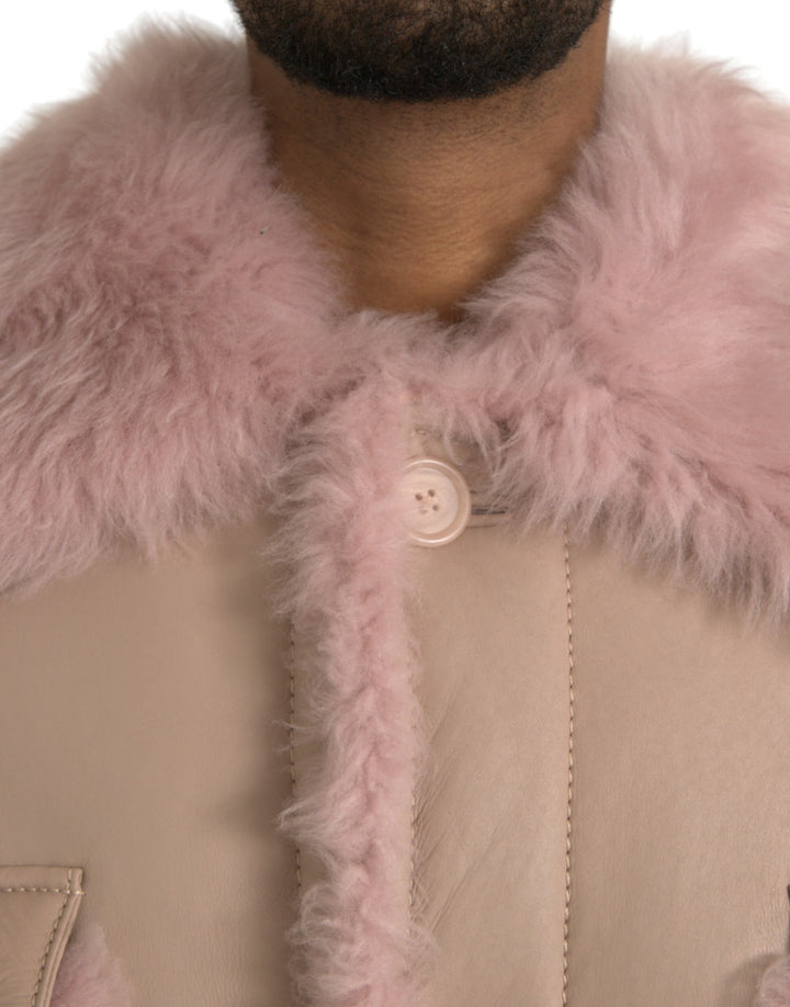 Beige Rosa Lammleder Shearling Mantel Jacke