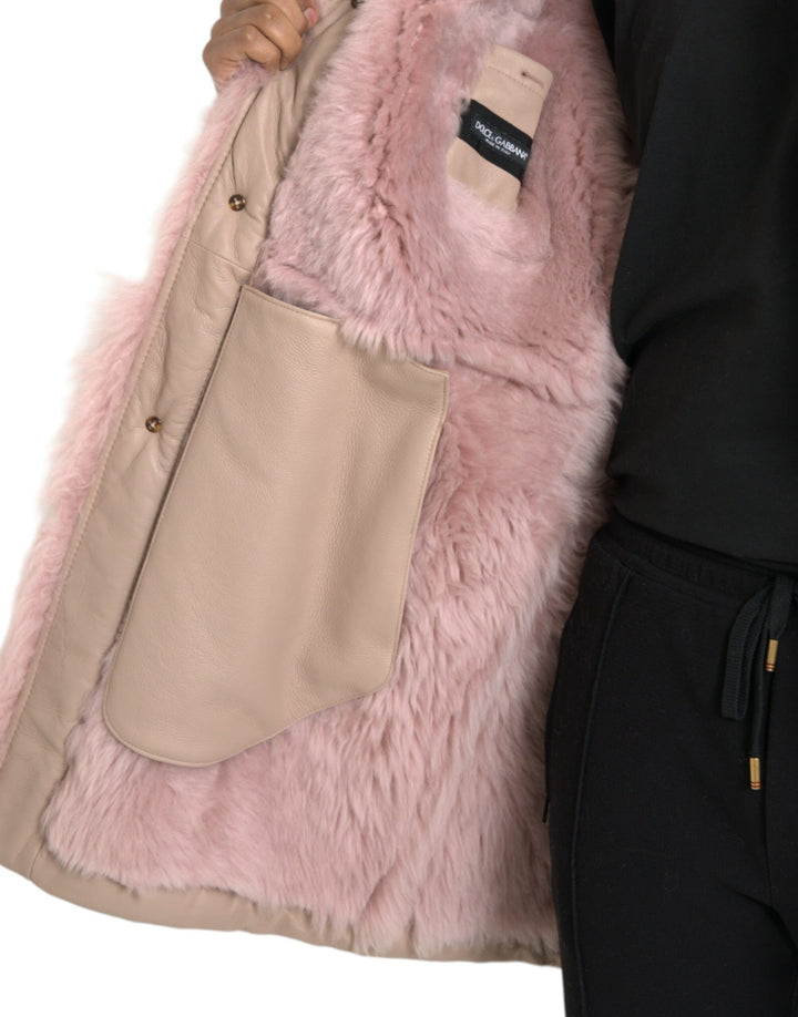 Beige Rosa Lammleder Shearling Mantel Jacke