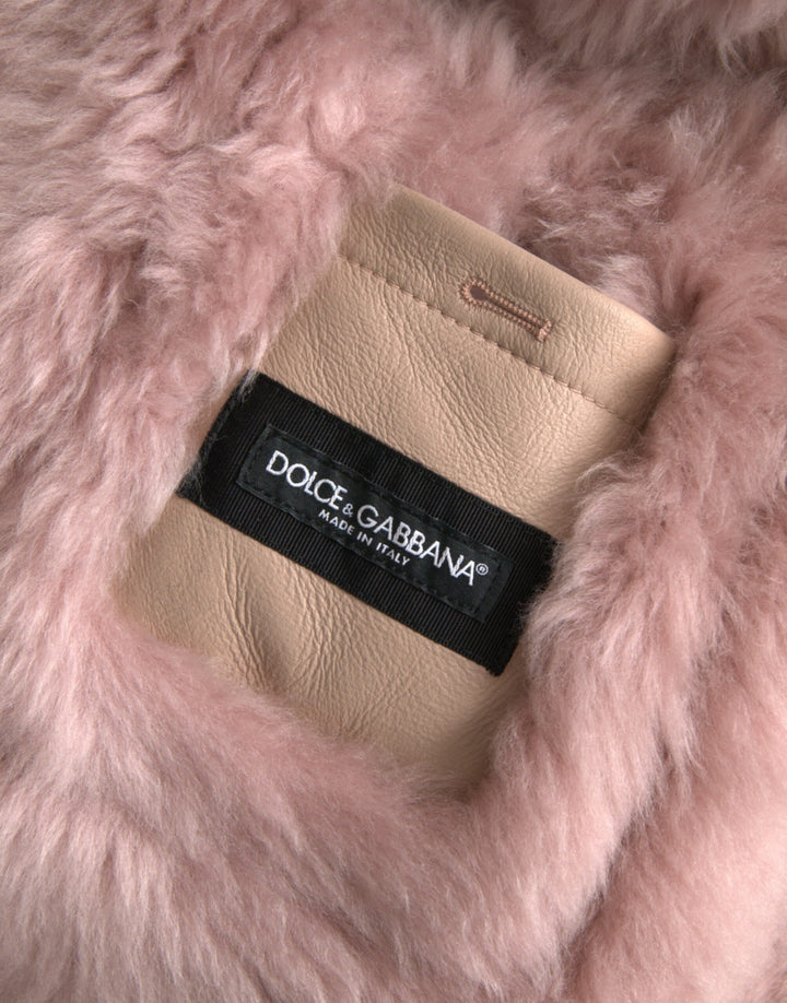 Beige Rosa Lammleder Shearling Mantel Jacke