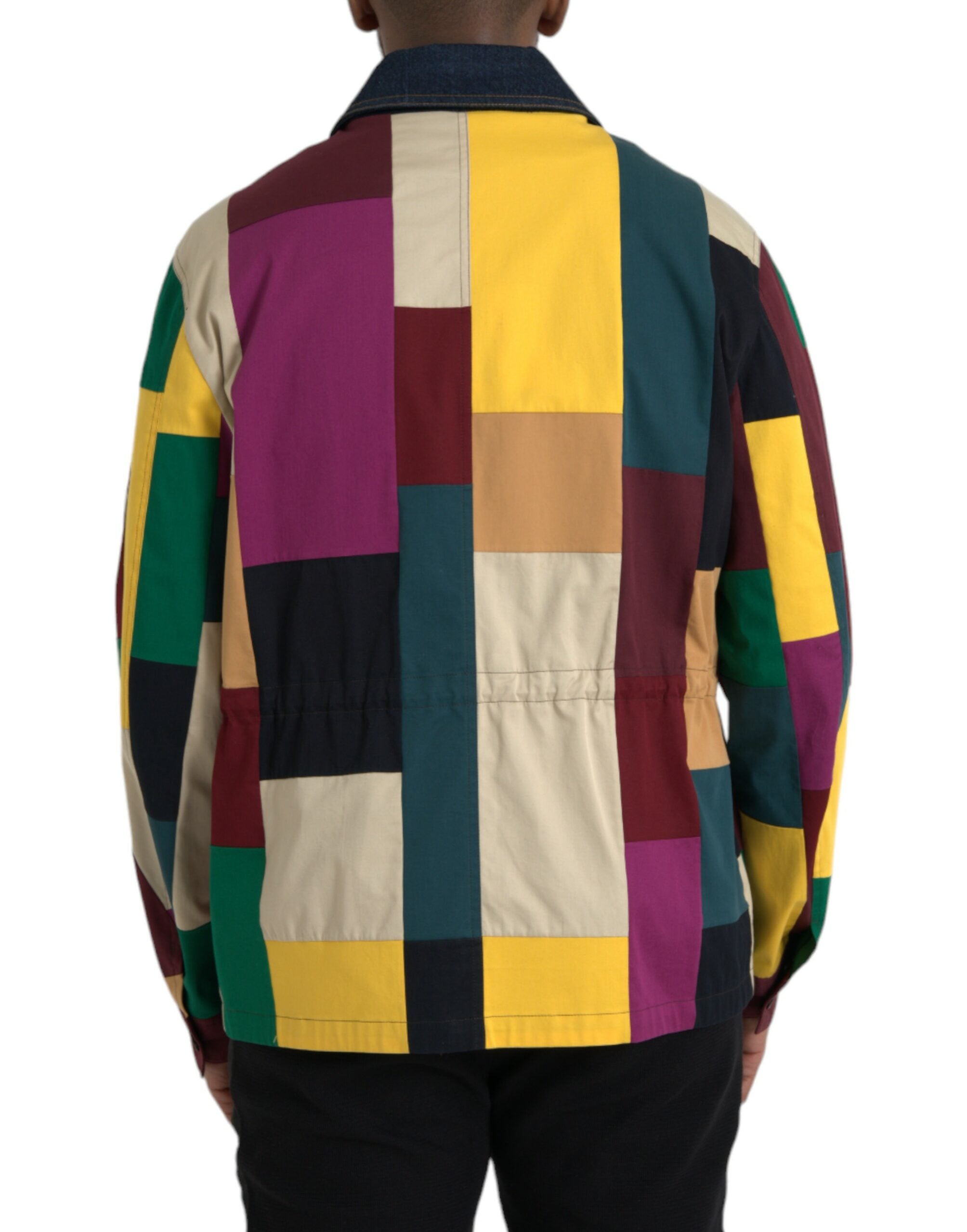 Multicolor patchwork cotton jacket with collar