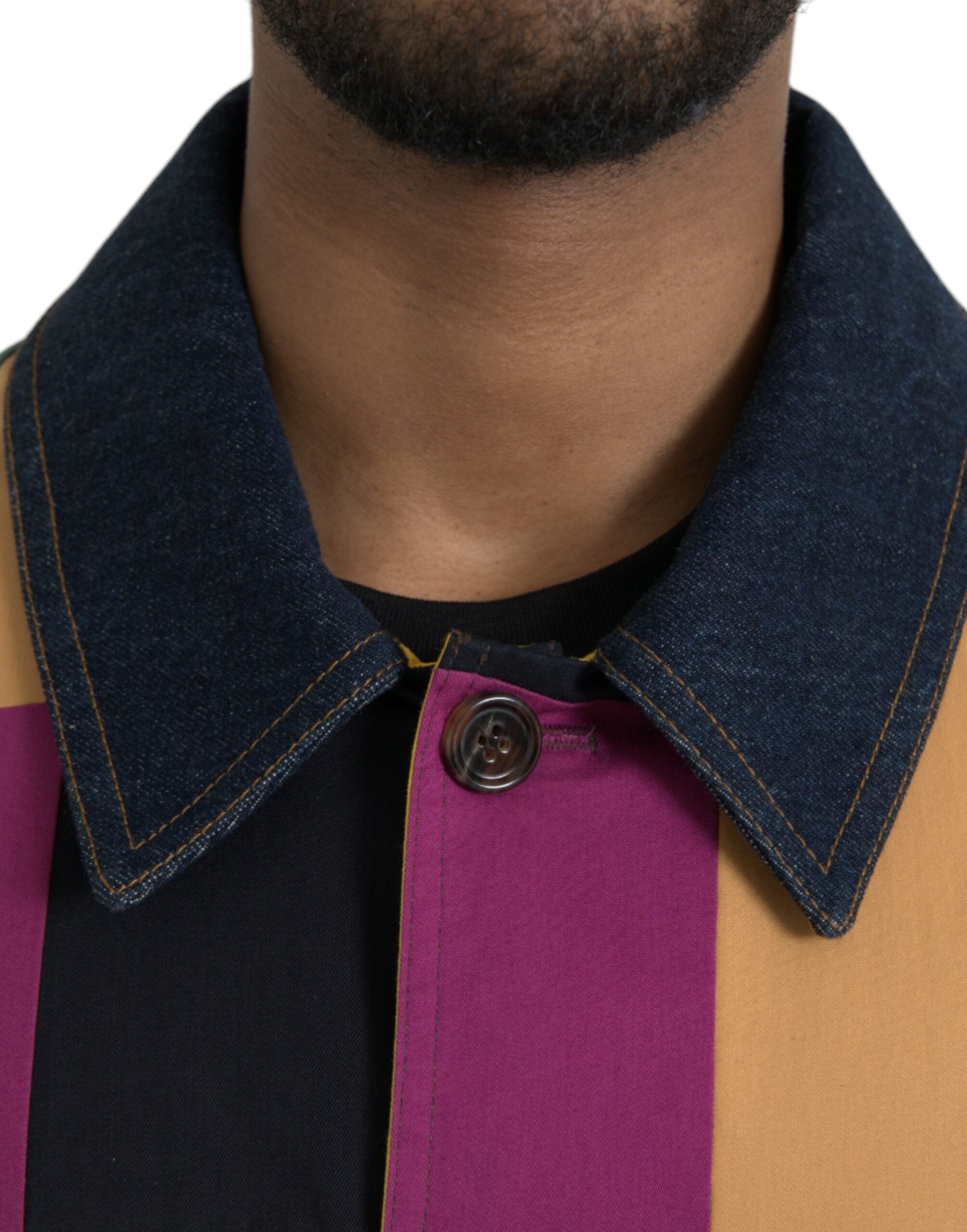 Multicolor patchwork cotton jacket with collar