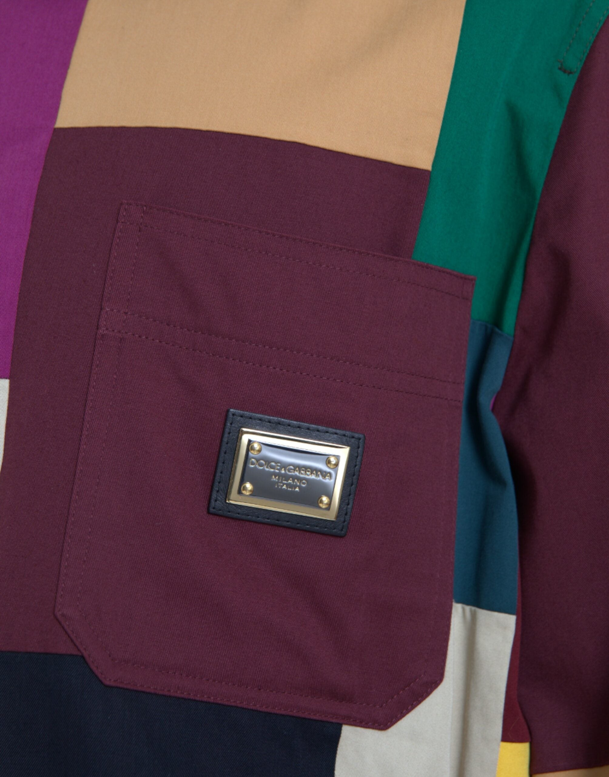 Multicolor patchwork cotton jacket with collar