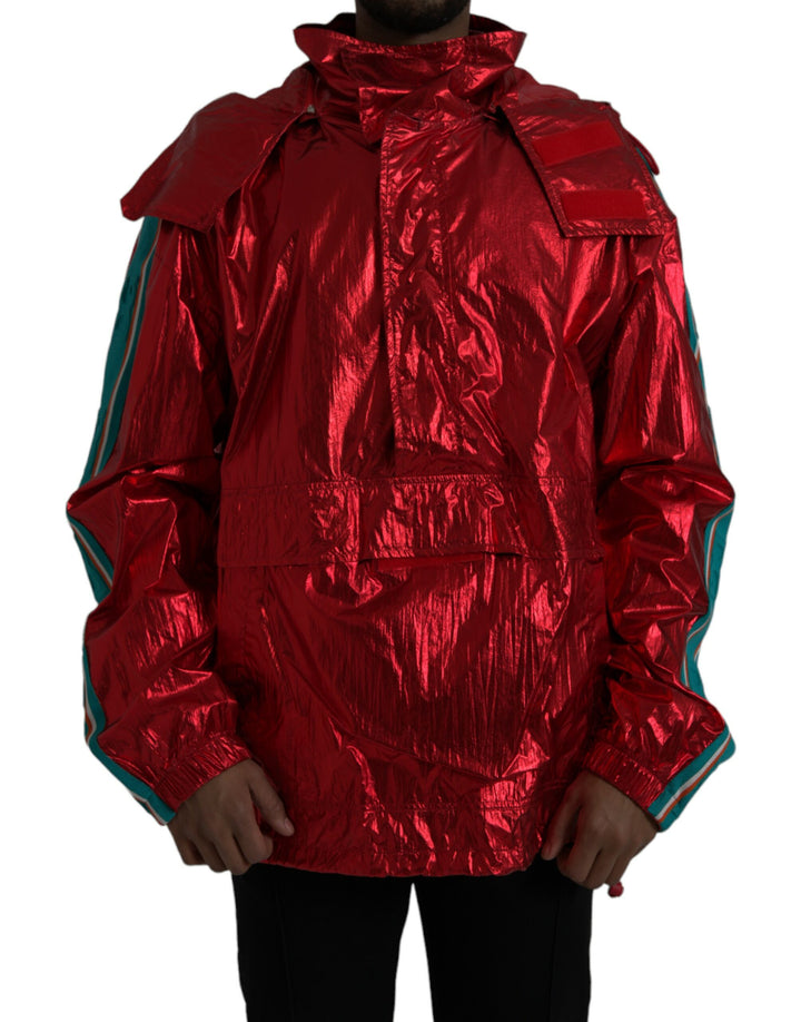 Red nylon hoodie sweatshirt jacket