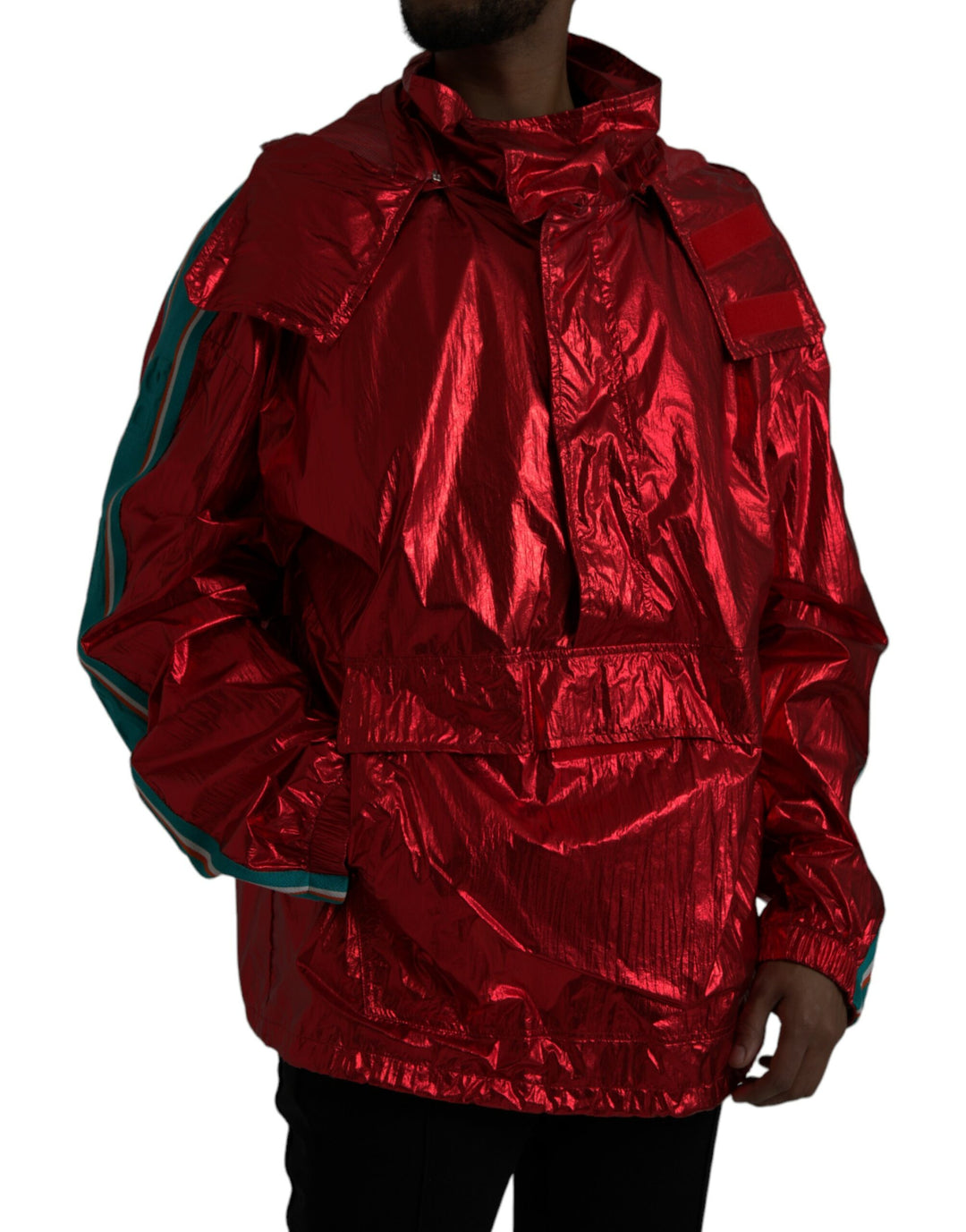 Red nylon hoodie sweatshirt jacket