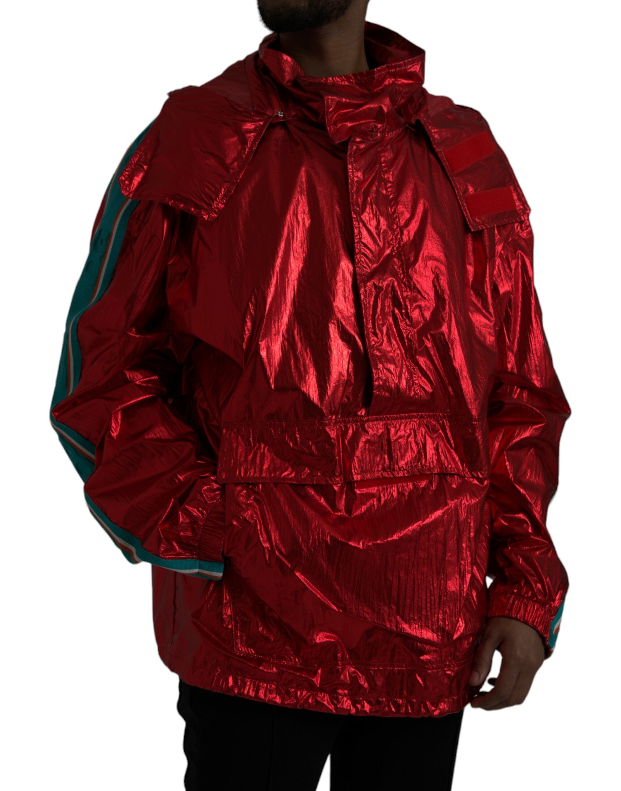 Red nylon hoodie sweatshirt jacket