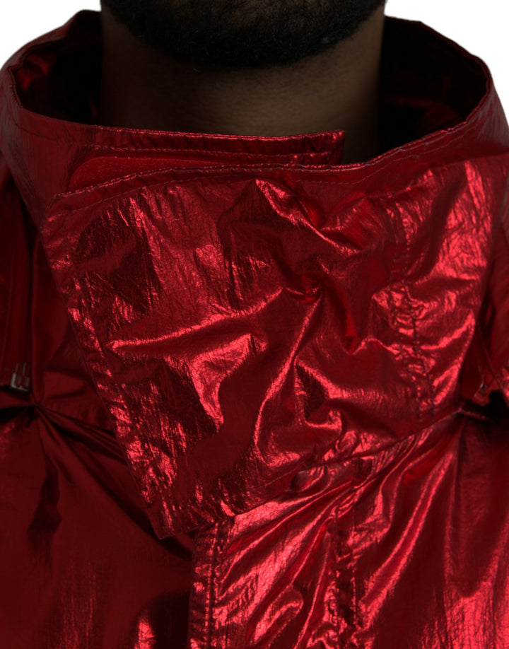 Red nylon hoodie sweatshirt jacket