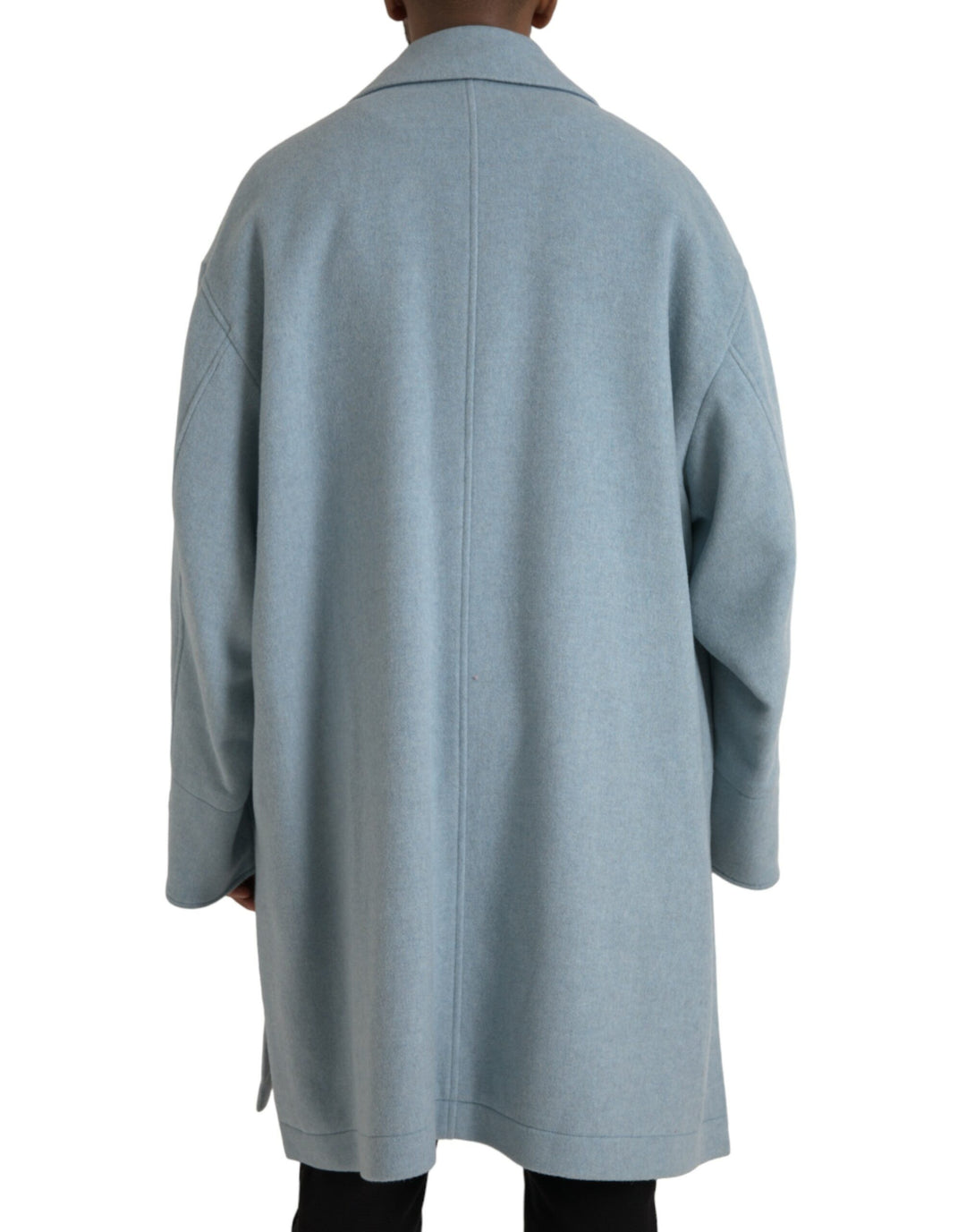 Light blue wool coat with button placket trench coat jacket