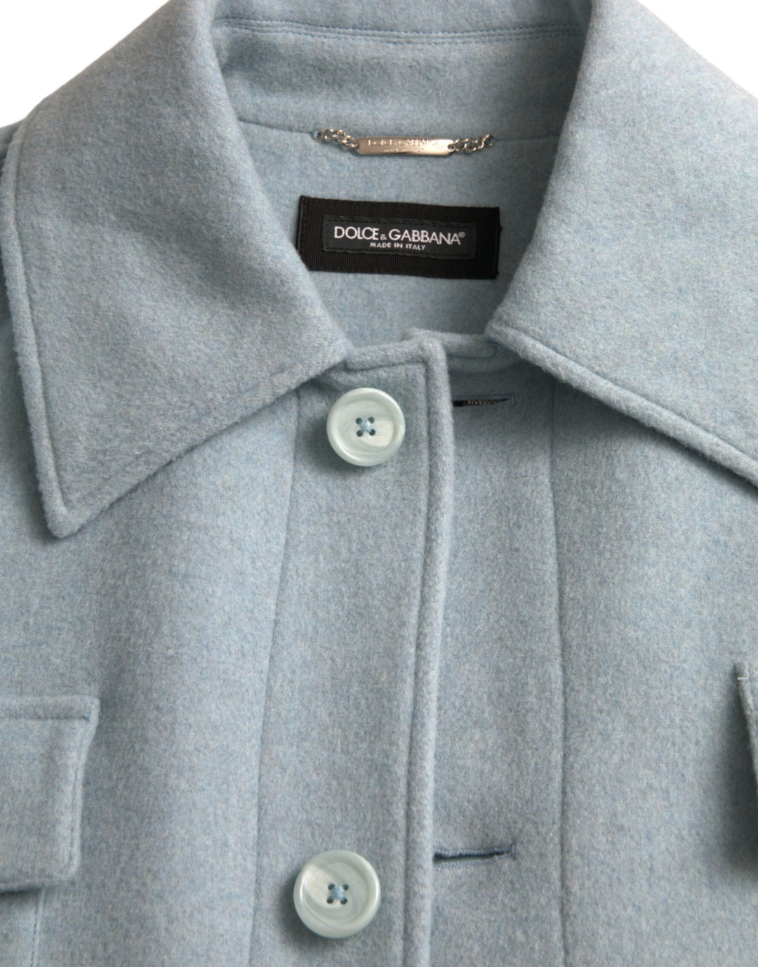 Light blue wool coat with button placket trench coat jacket