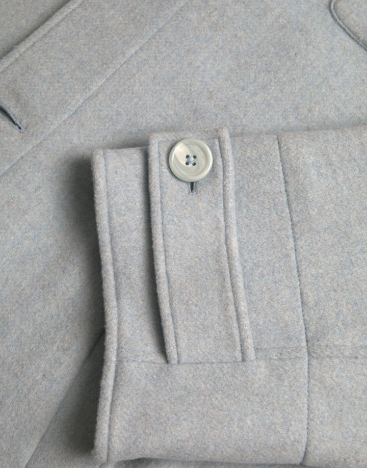 Light blue wool coat with button placket trench coat jacket