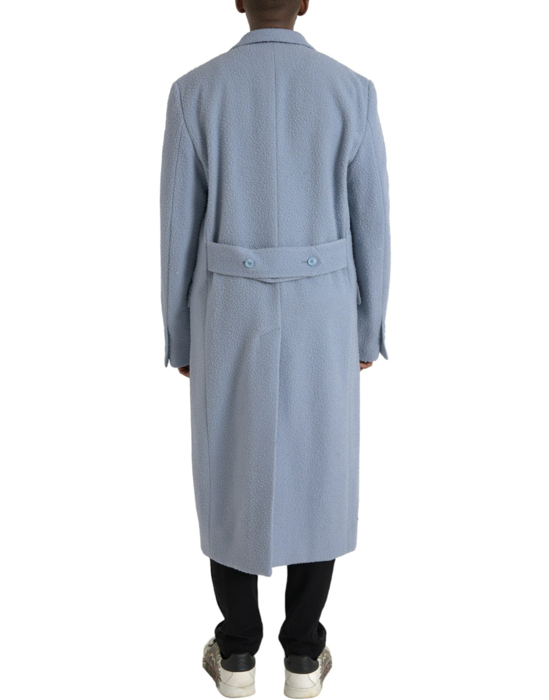 Blue double-breasted long trench coat jacket