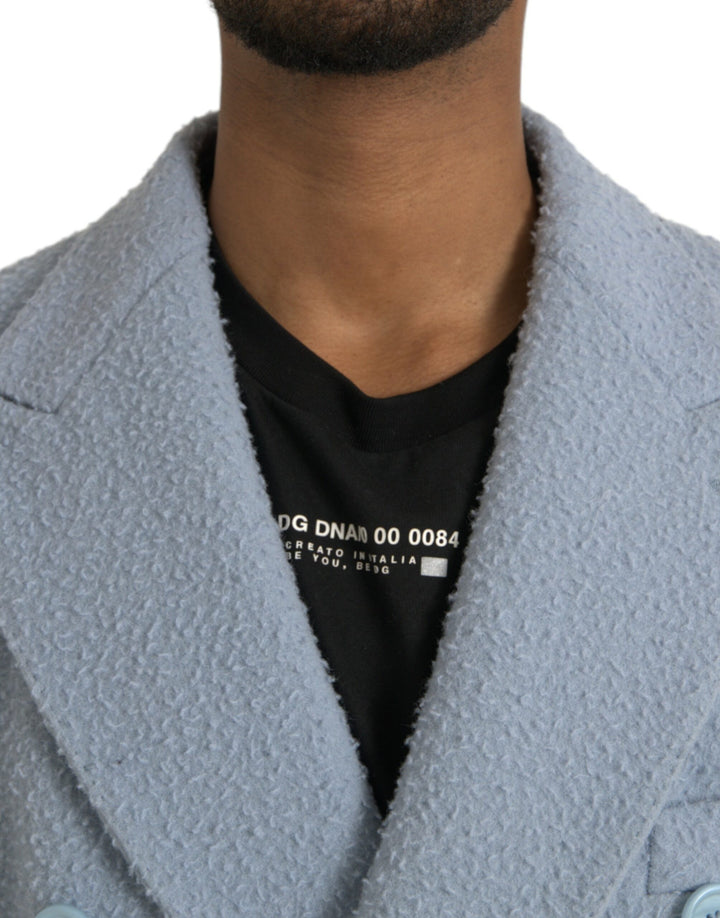 Blue double-breasted long trench coat jacket