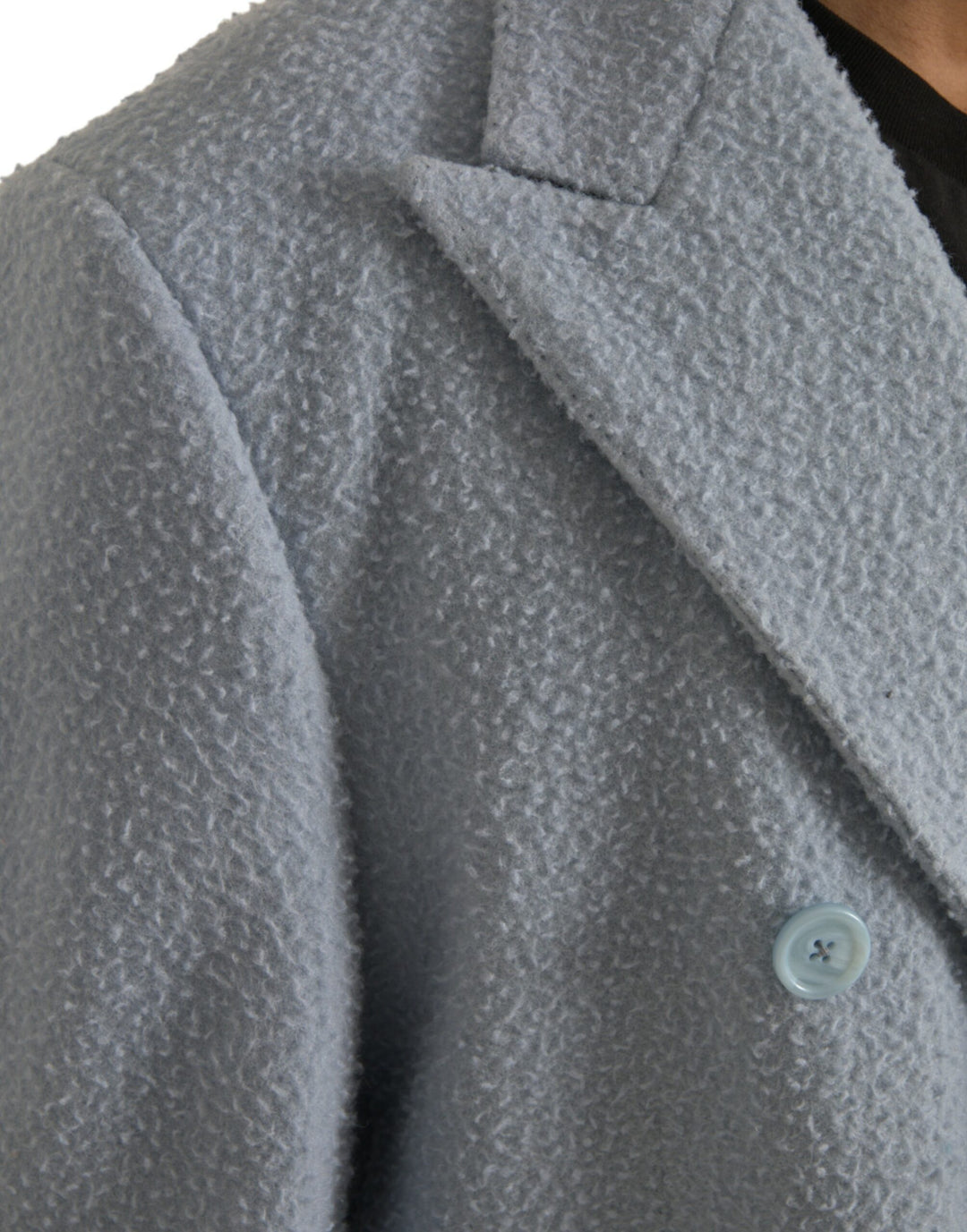 Blue double-breasted long trench coat jacket