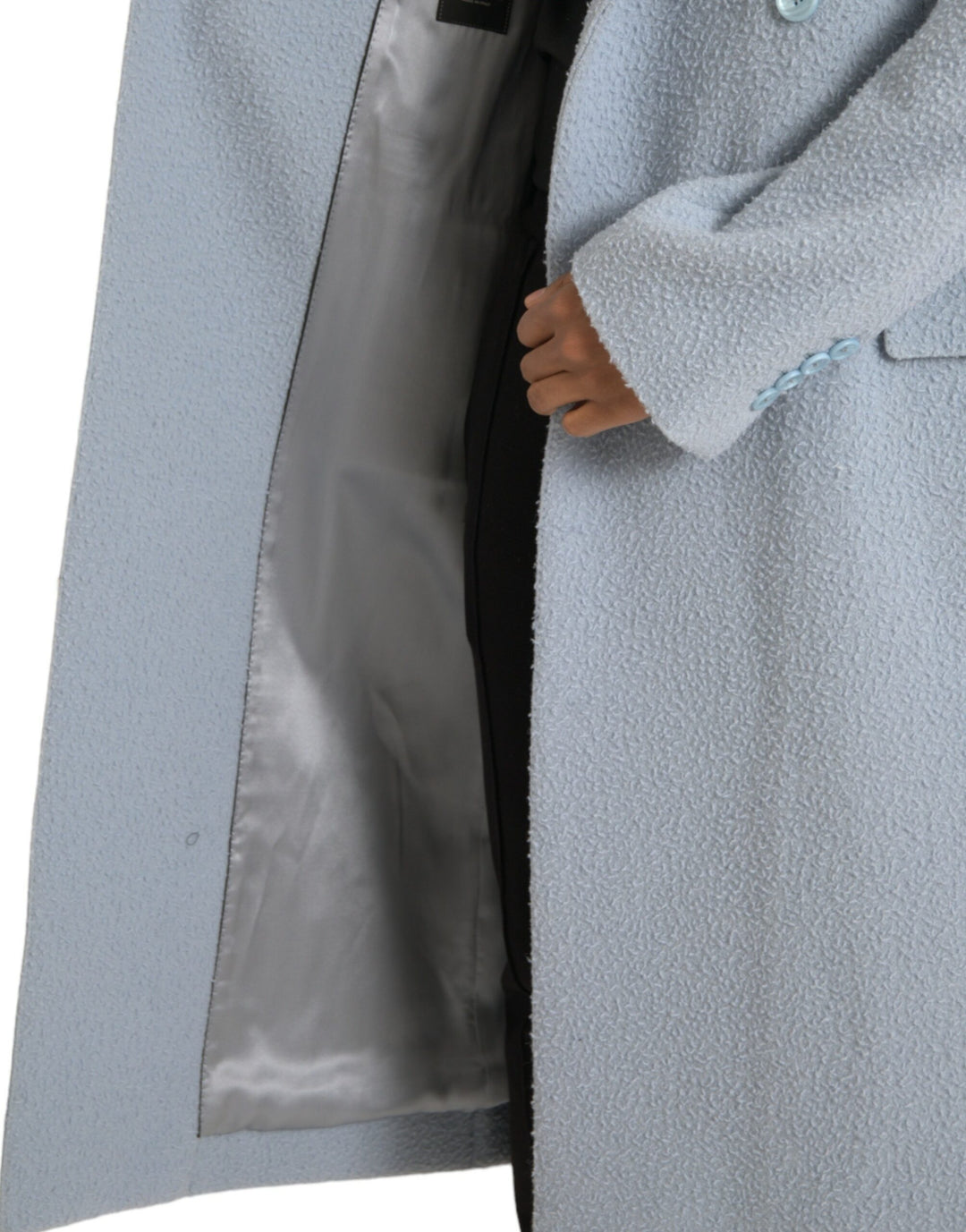 Blue double-breasted long trench coat jacket