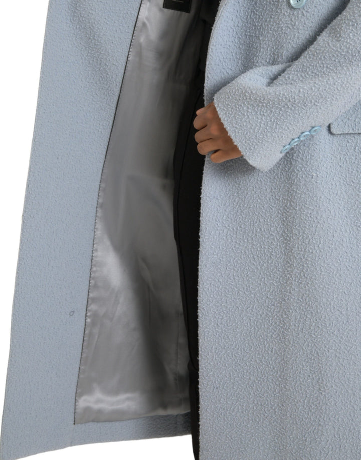 Blue double-breasted long trench coat jacket
