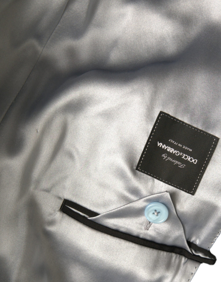 Blue double-breasted long trench coat jacket