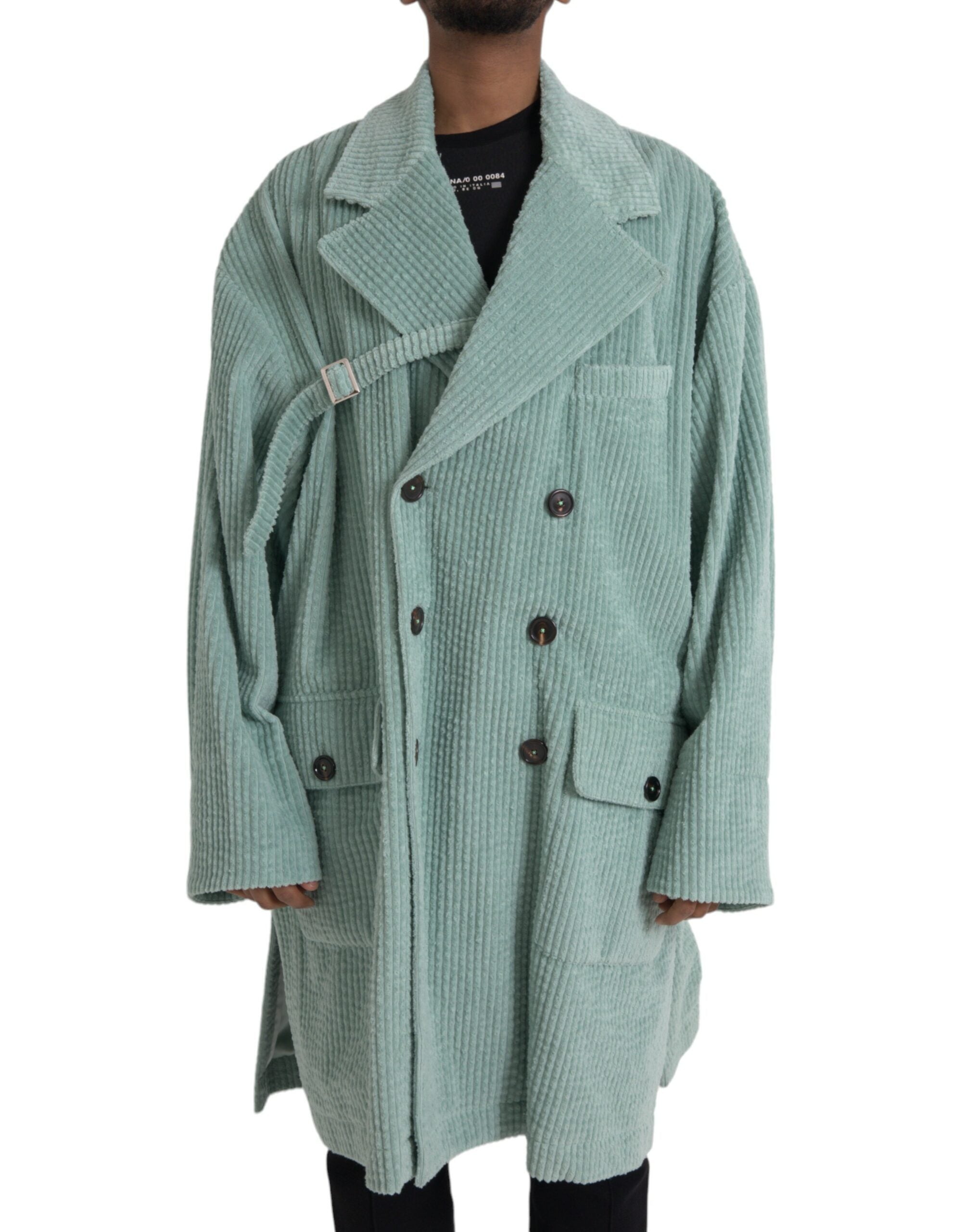 Blue cotton double-breasted corduroy jacket