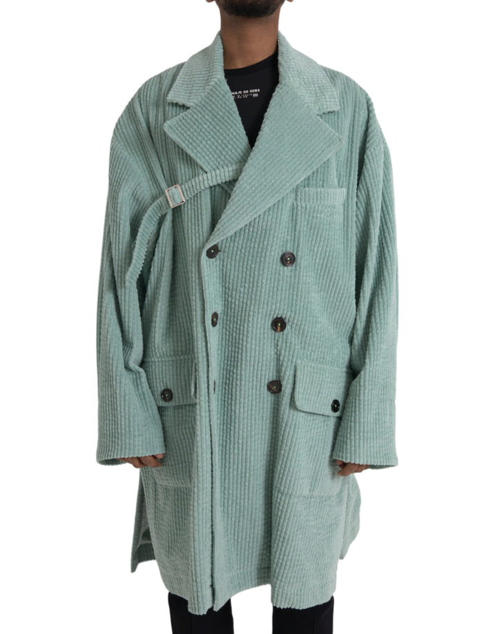 Blue cotton double-breasted corduroy jacket