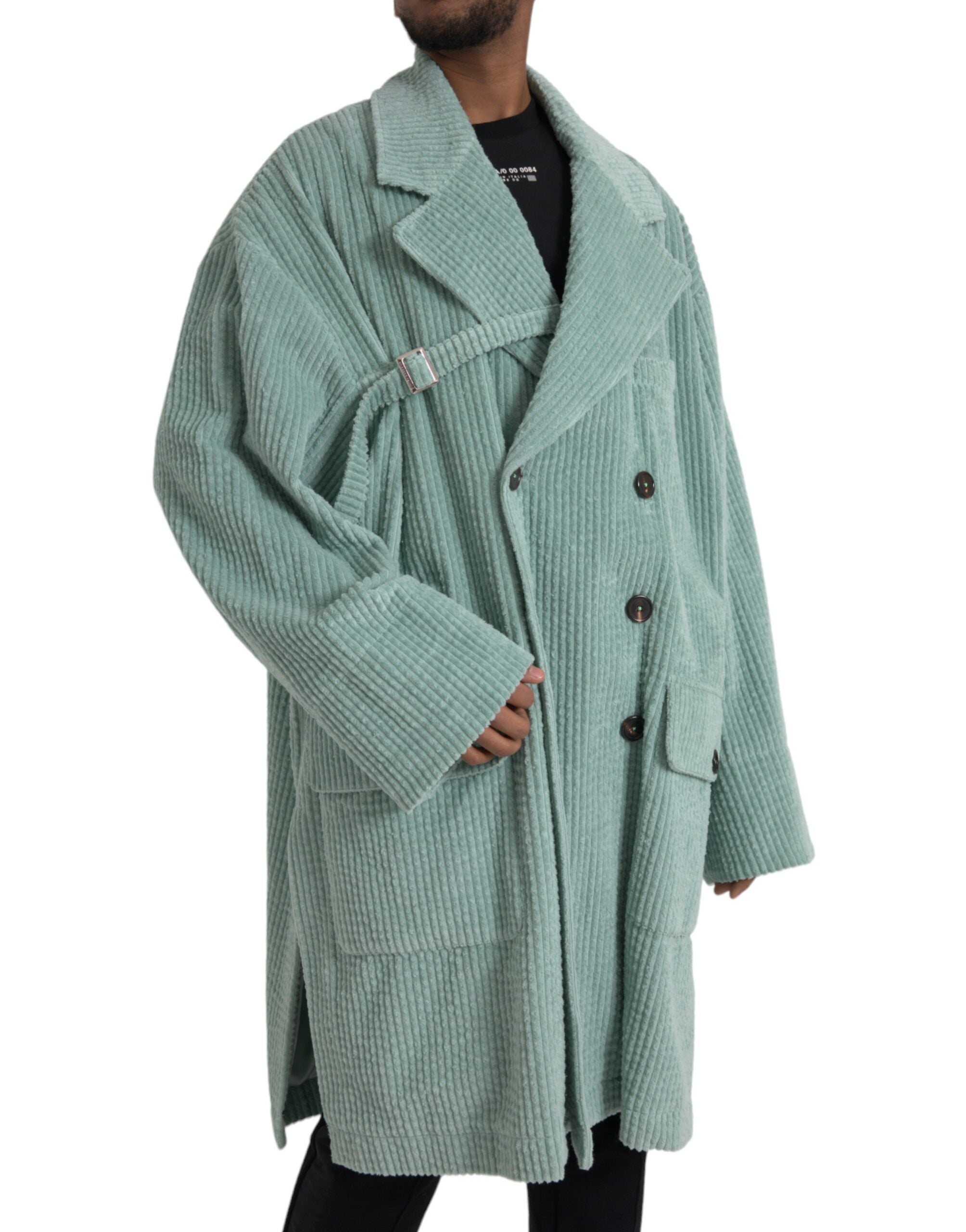 Blue cotton double-breasted corduroy jacket