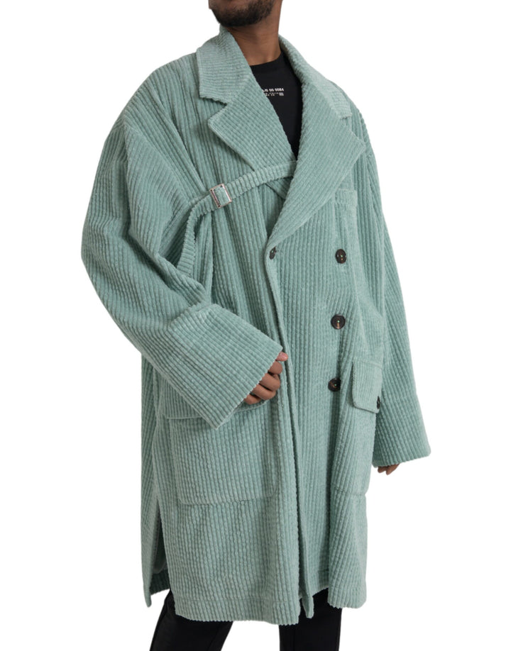 Blue cotton double-breasted corduroy jacket