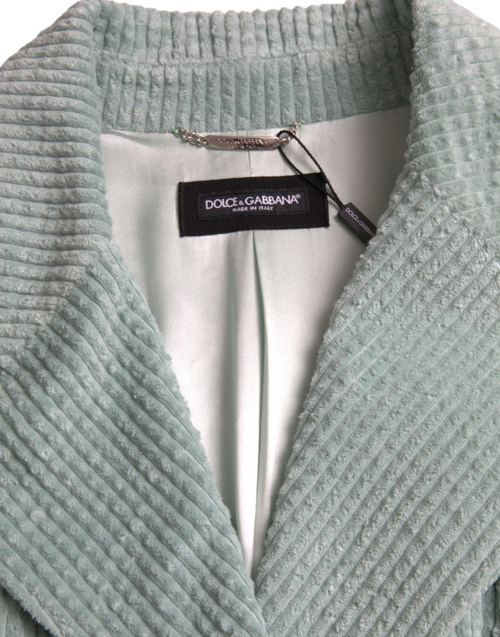 Blue cotton double-breasted corduroy jacket