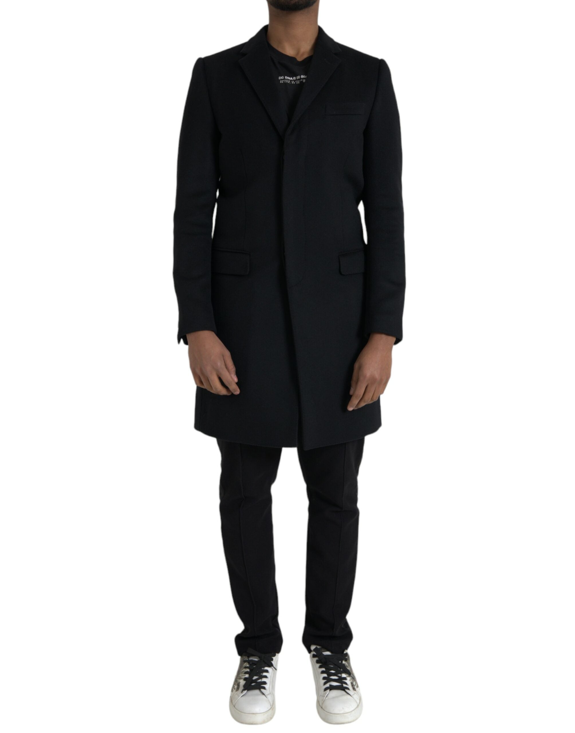 Black single-breasted trench coat jacket