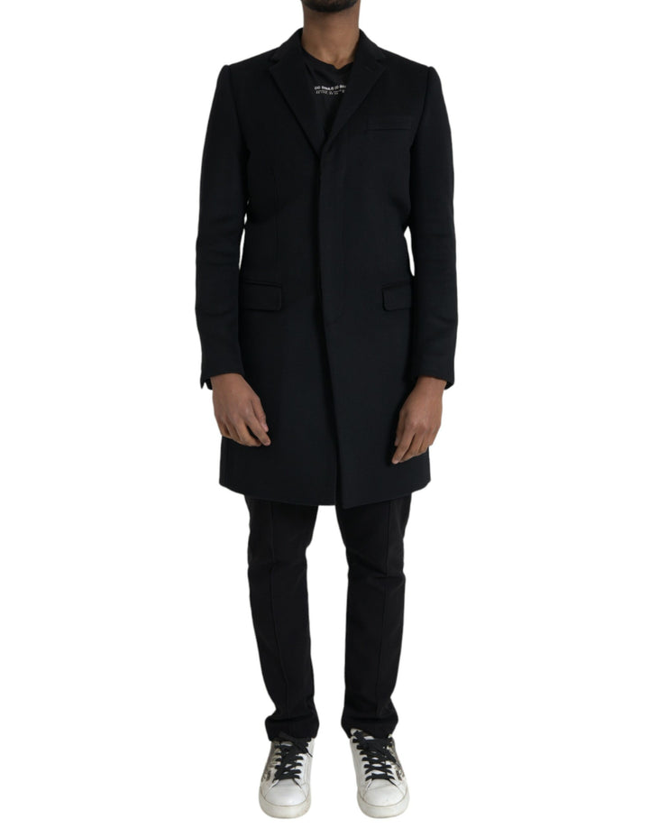 Black single-breasted trench coat jacket