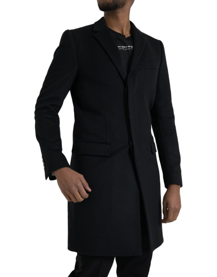 Black single-breasted trench coat jacket