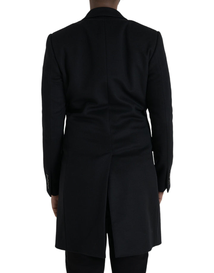 Black single-breasted trench coat jacket