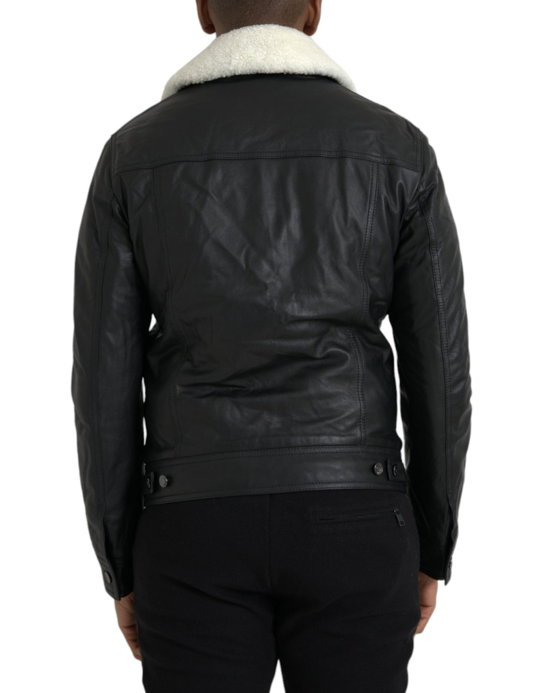 Schwarzes Leder Pelzkragen Bikermantel Jacke
