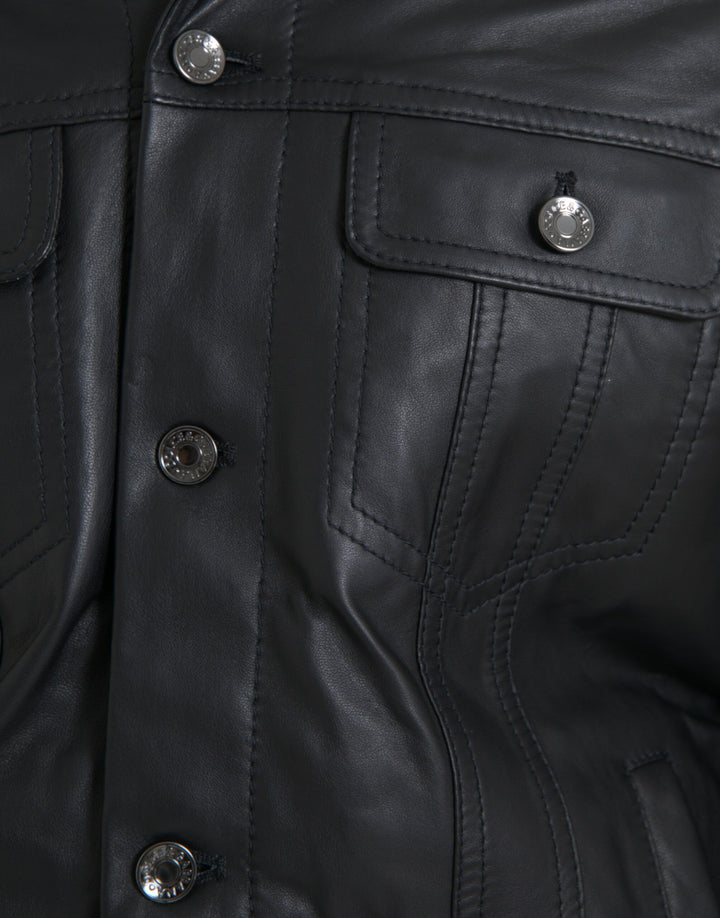 Schwarzes Leder Pelzkragen Bikermantel Jacke