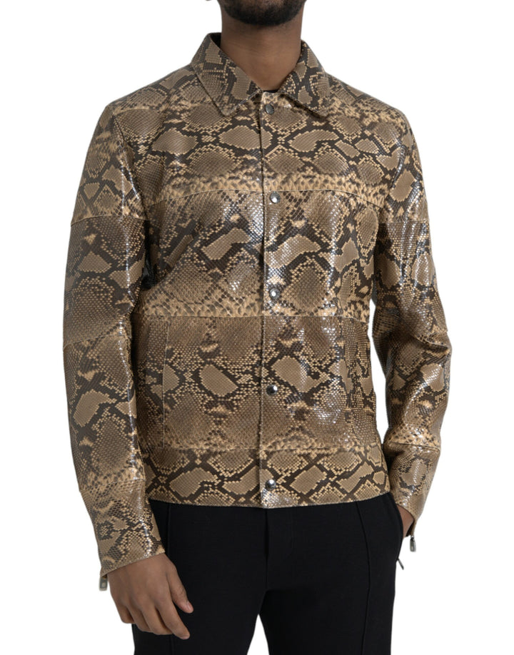 Beige Exotische Biker-Blouson-Jacke aus Leder