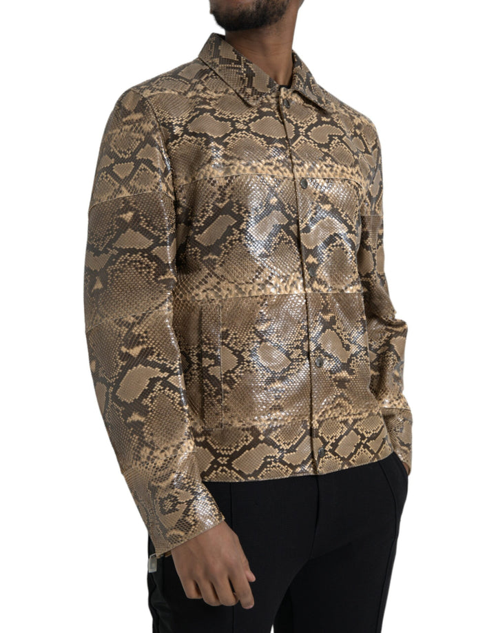 Beige Exotische Biker-Blouson-Jacke aus Leder