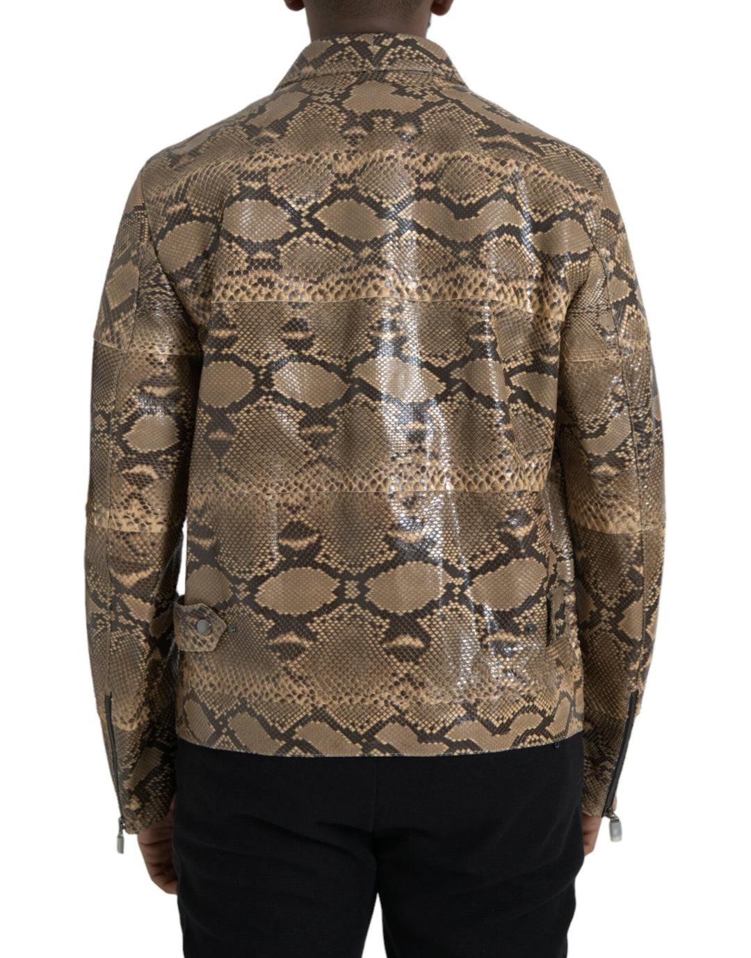 Beige Exotische Biker-Blouson-Jacke aus Leder
