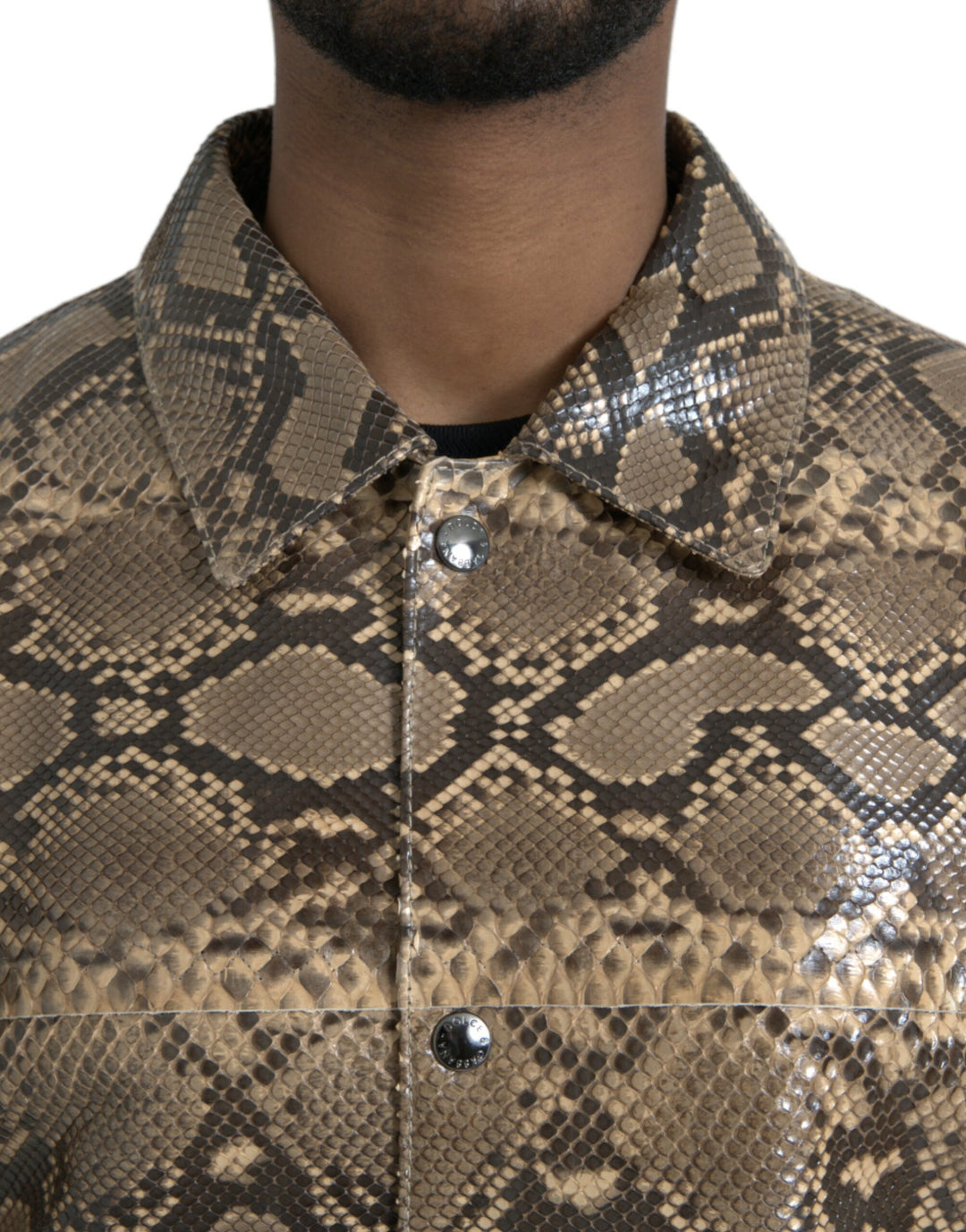 Beige Exotische Biker-Blouson-Jacke aus Leder