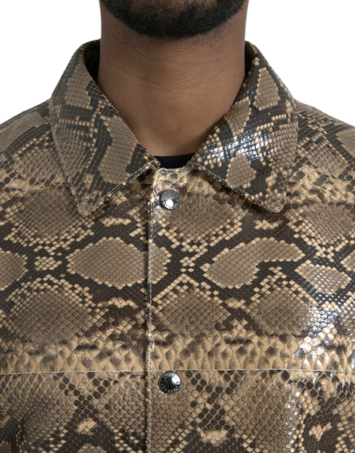Beige Exotische Biker-Blouson-Jacke aus Leder