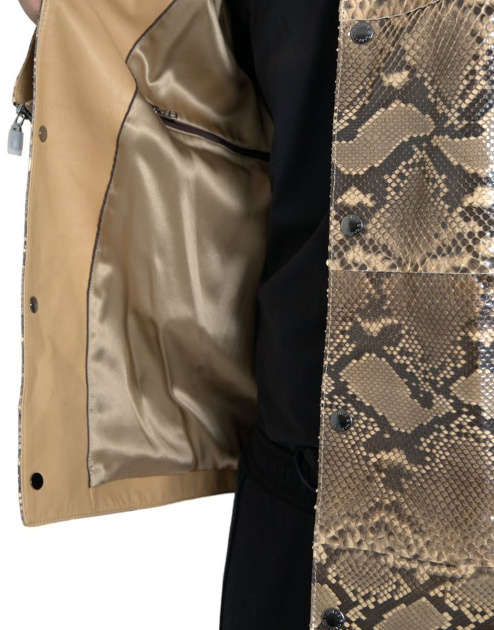 Beige Exotische Biker-Blouson-Jacke aus Leder