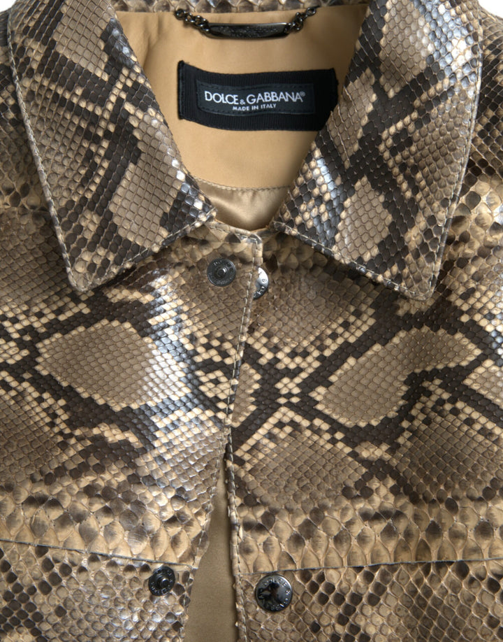 Beige Exotische Biker-Blouson-Jacke aus Leder