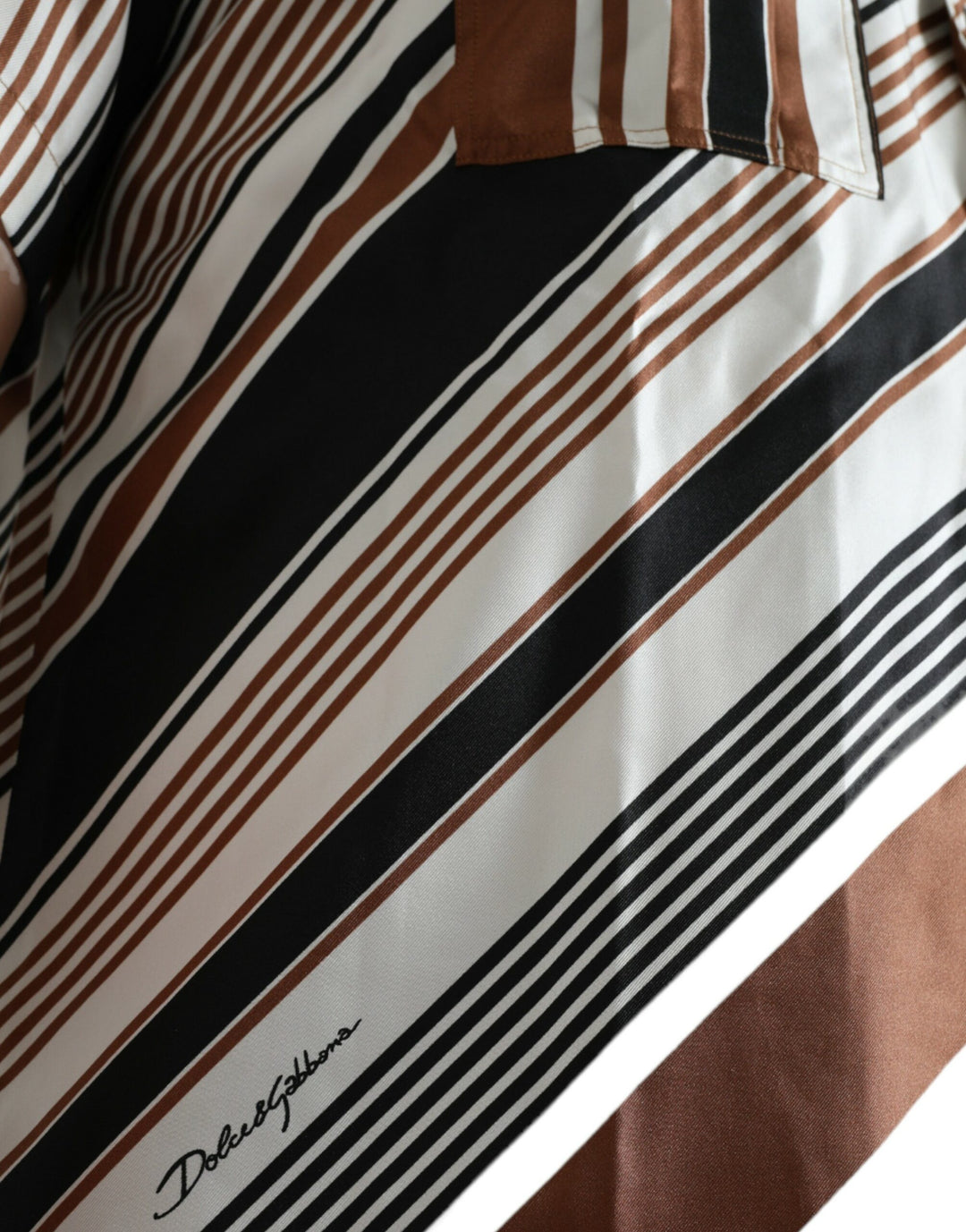Brown and white striped silk shirt with short sleeves