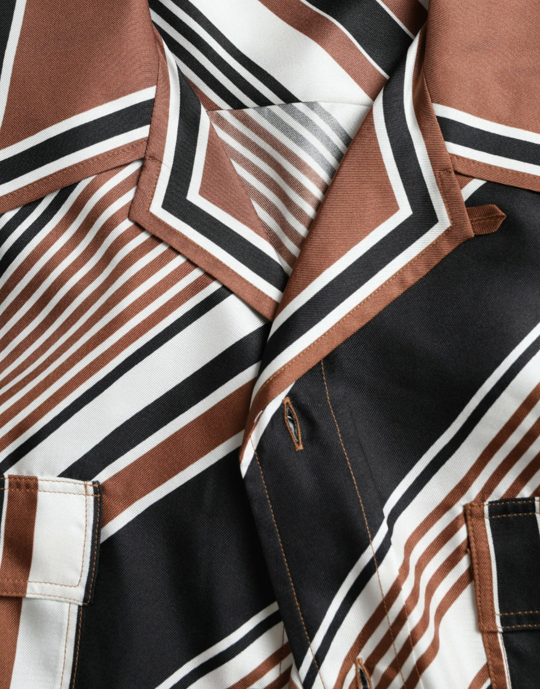 Brown and white striped silk shirt with short sleeves