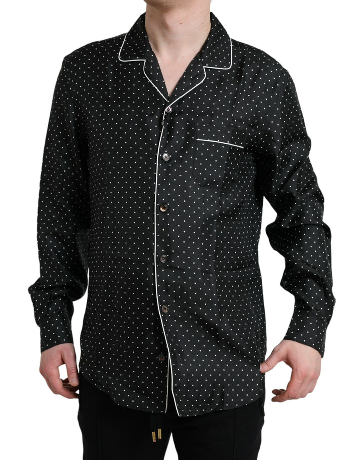 Black polka dot silk shirt with long sleeves