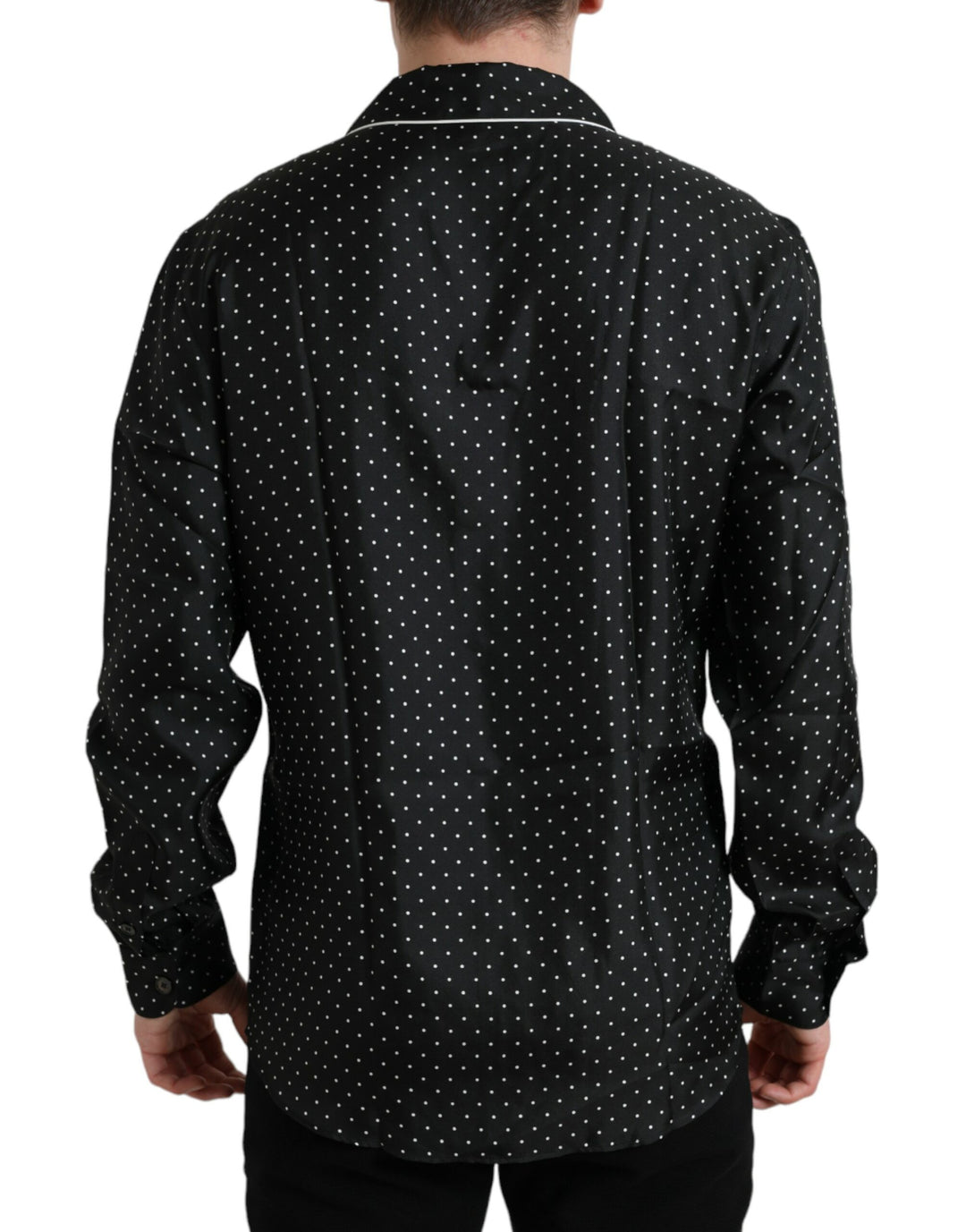 Black polka dot silk shirt with long sleeves